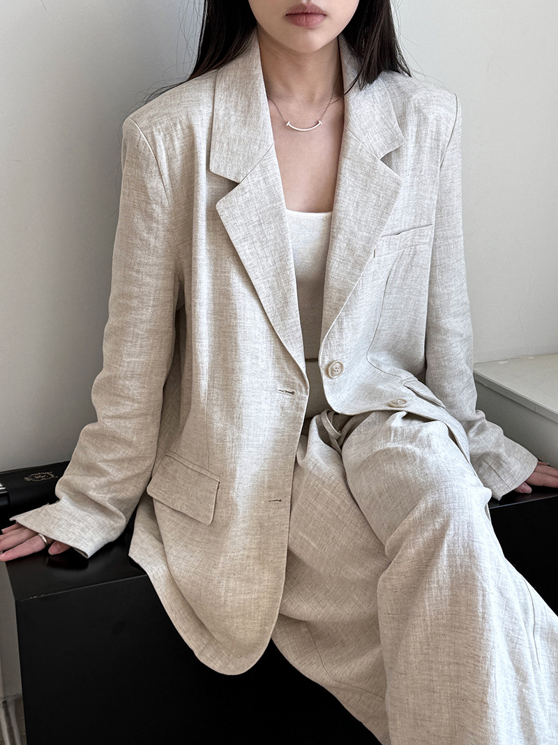 Linen Pant Wide - Sonbahar High-end Keten Malzeme Blazer Ceket