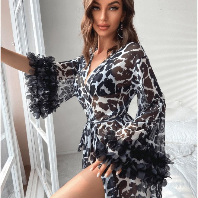 Toptan Kadın Leopar Baskı Şeff - Kimono Sheer Floral incelemesi ve fiyatı