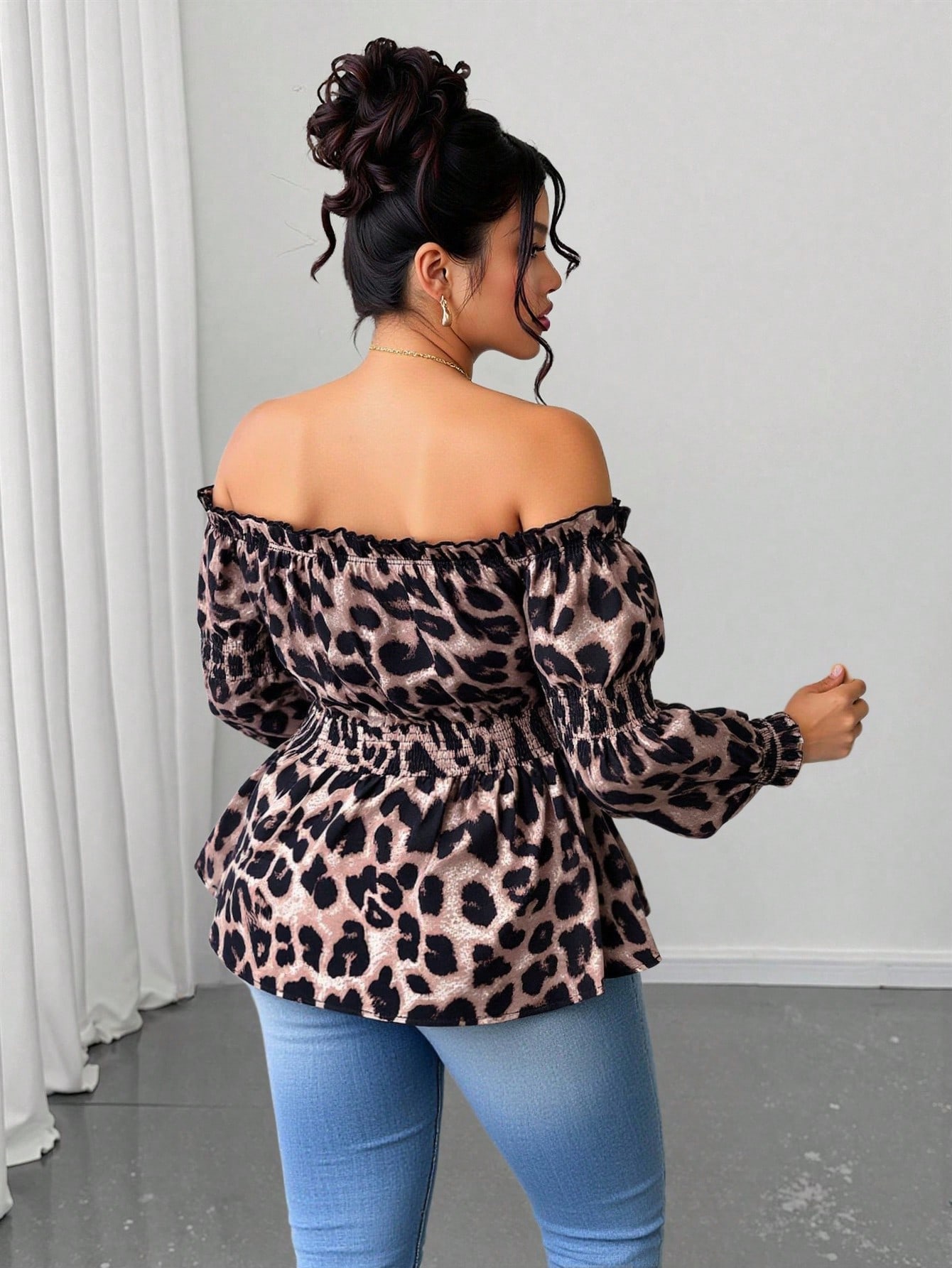Büyük Beden Kadın Leopar Desen - Blouse Off Shoulder incelemesi ve fiyatı