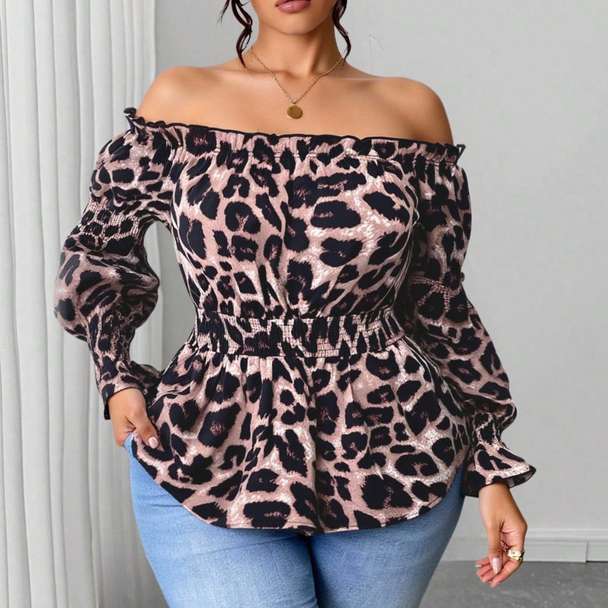 Büyük Beden Kadın Leopar Desen - Blouse Off Shoulder incelemesi ve fiyatı