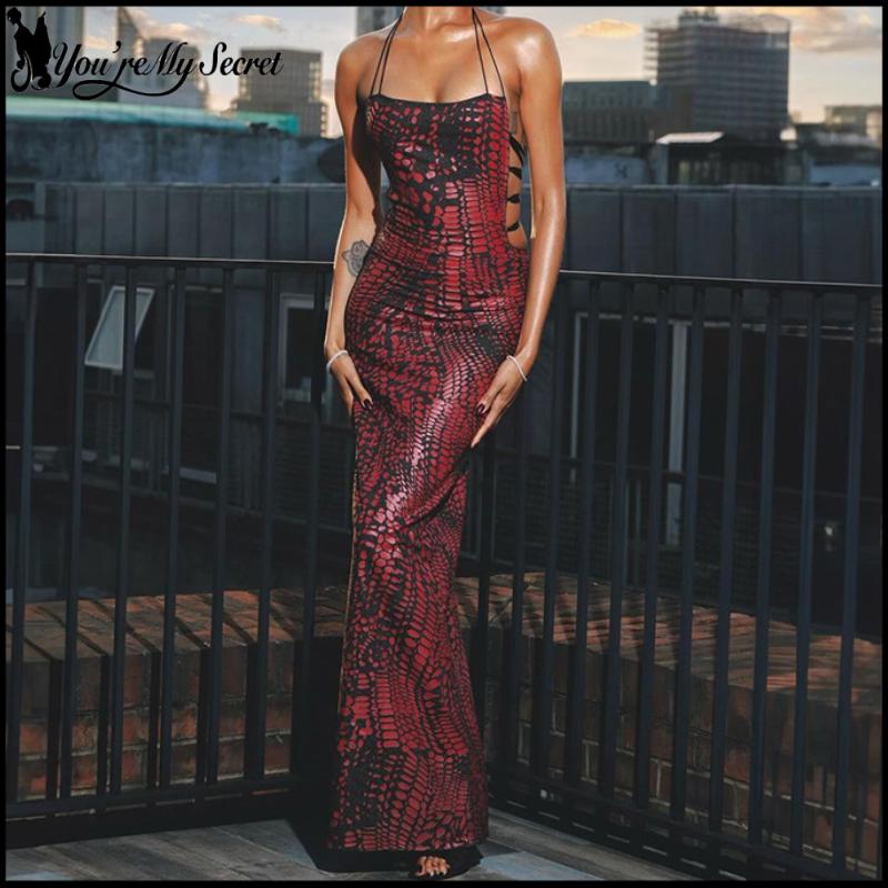 Kadınlar İçin Kırmızı Yılan Ba - Maxi Dress Halter incelemesi ve fiyatı